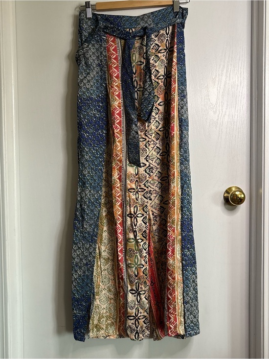 Angie Pants - Angie NWT Sz S Patchwork Woven Pull On Waist Split Side Boho Belted Pants